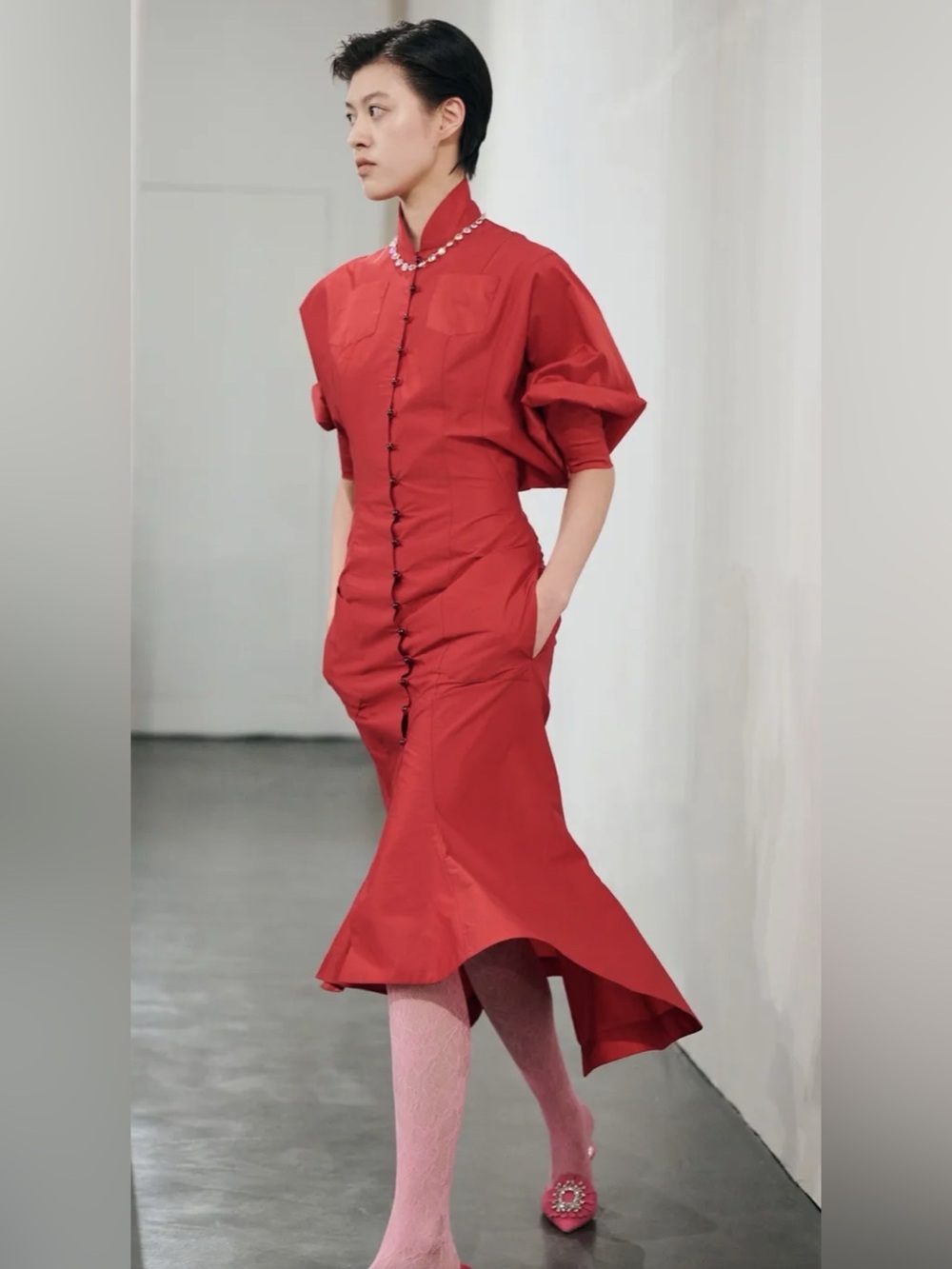Samuel Gui Yang Willow Lava-Fish Dress Red High-Low Dress sz XXS